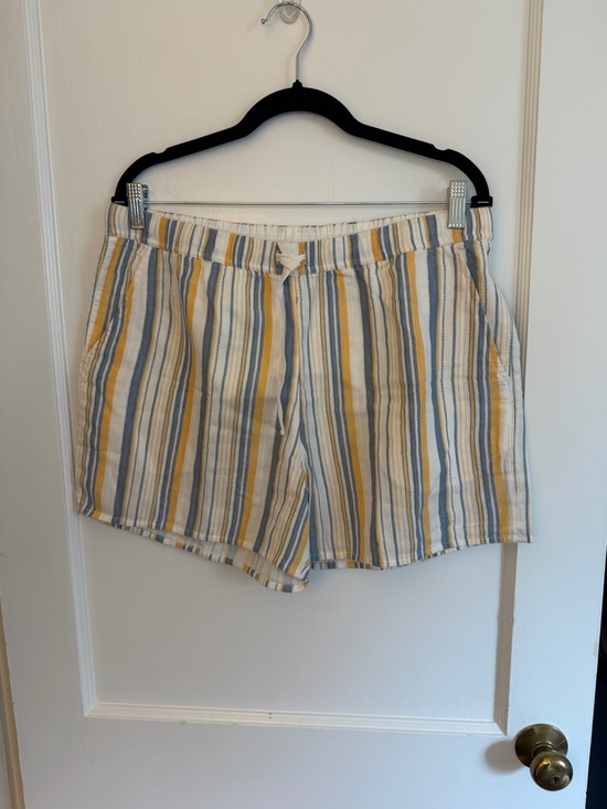 Garnet Hill Pants - Garnet Hill Striped Drawstring Shorts Yellow Blue White Pockets Women Size L